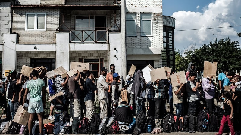 Refugees arrived from Macedonia waiting for papers to be processed in Presevo, Serbia. Photographer: Gus Palmer
