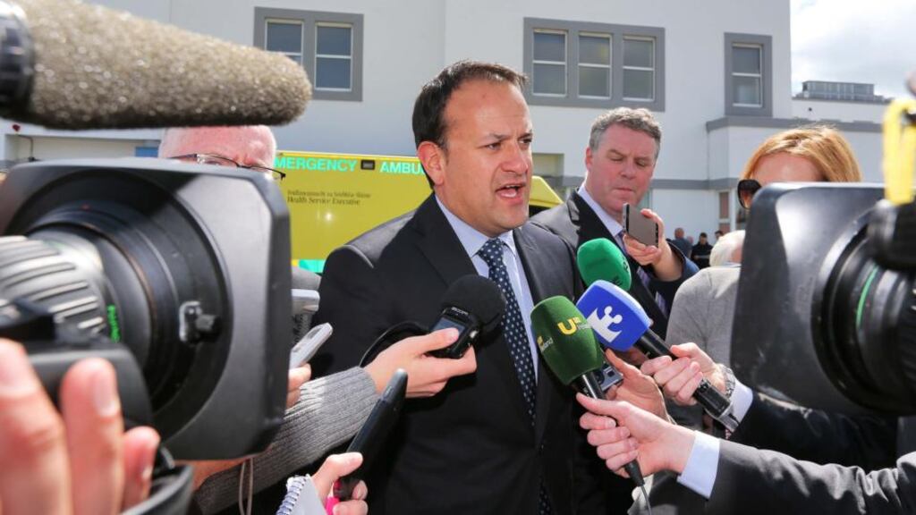 ‘Leo Varadkar’s pledge in the Dáil this week to establish a women and infant health programme to improve maternity services is a welcome one.’ Above, Minister for Health, Leo Varadkar at the Midlands Regional Hospital, Portlaoise, talking to reporters.  Photograph:  Colin Keegan/ Collins Dublin