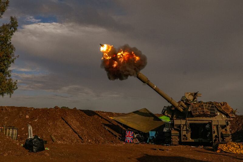 An Israeli artillery unit fires during a military drill in the annexed Golan Heights near the border with Lebanon on Thursday. Photograph: Ayal Margolin/EPA