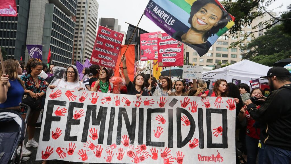Women in São Paulo on International Women’s Day. Numerous studies show sexual misconduct against women is rampant in Brazilian workplaces. File photograph: Fabio Vieira/Photo via Getty Images