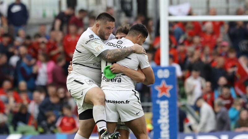 Toulouse players celebrate after winning the penalty shootout in last year's quarter-final. Photograph: Lorraine O’Sullivan/AFP via Getty