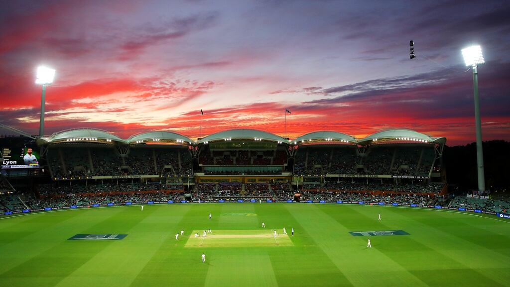 The sun sets over the Adelaide Oval on day four of the second Ashes Test. Photo: Cameron Spencer/Getty Images