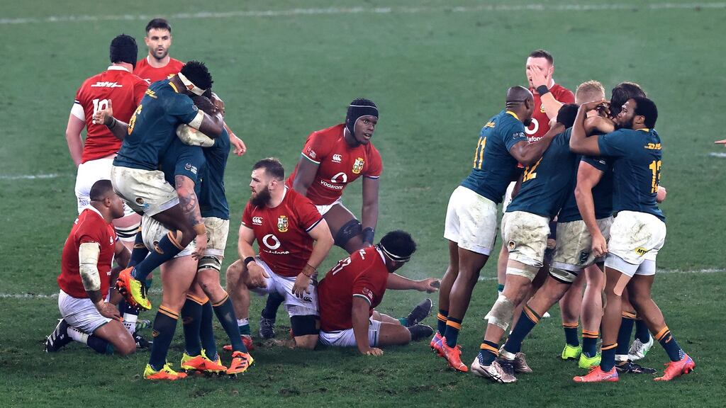 South Africa celebrate their victory over the Lions in Saturday’s third Test. Photo: David Rogers/Getty Images