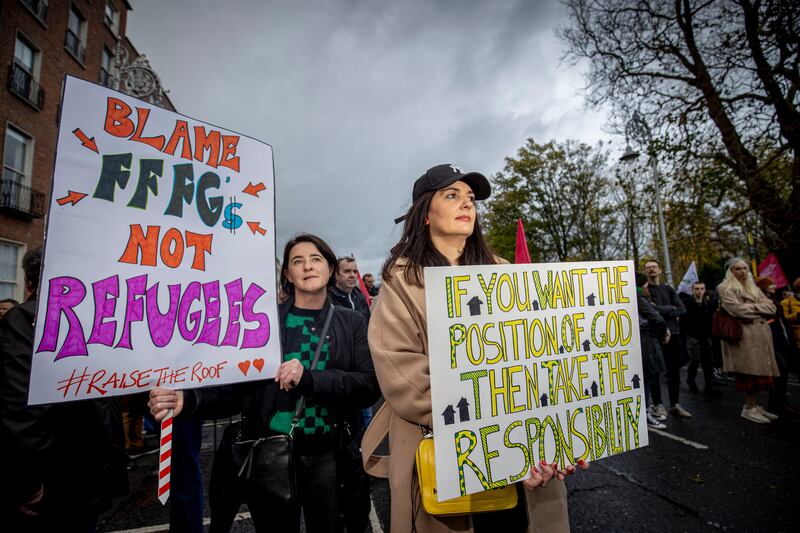 Ali Morris from Mullingar and Natalie Winterlich, both from Mullingar, pictured at the Raise the Roof rally.
Photo: Tom Honan for The Irish Times.