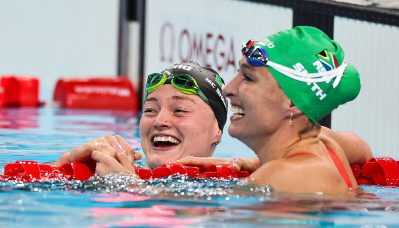 Ireland’s Mona McSharry celebrates winning a bronze medal. Photograph: James Crombie/Inpho