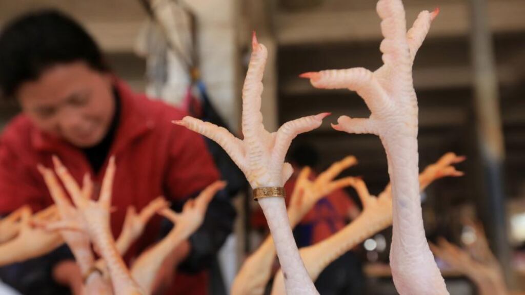 A woman sells chickens at a market in Liuzhou, China. Photograph: ChinaFotoPress/Getty Images
