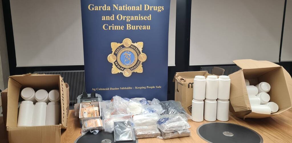 Drugs, money and other materials seized in a raid on a business premises on the Long Mile Road in Dublin: Gardaí believe the gang were processing and bulking up cocaine owned and imported by the Kinahan cartel. The discovery of the processing plant and 40kg of cocaine valued at about €2.8 million followed an intelligence-led operation by the Garda’s Drugs and Organised Crime Bureau.