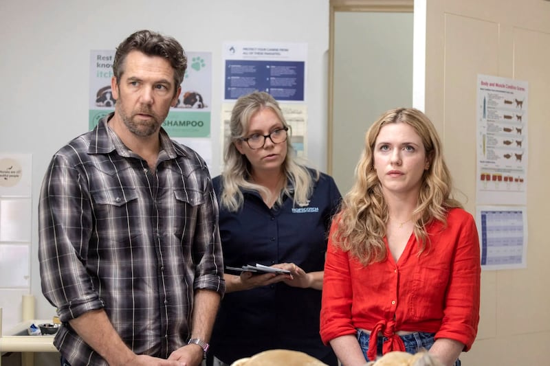 Patrick Bramhall as Gordon, Eloise Snape as Lisa and Harriet Dyer as Ashley in Colin From Accounts. Photograph: Lisa Tomasetti/BBC/Paramount