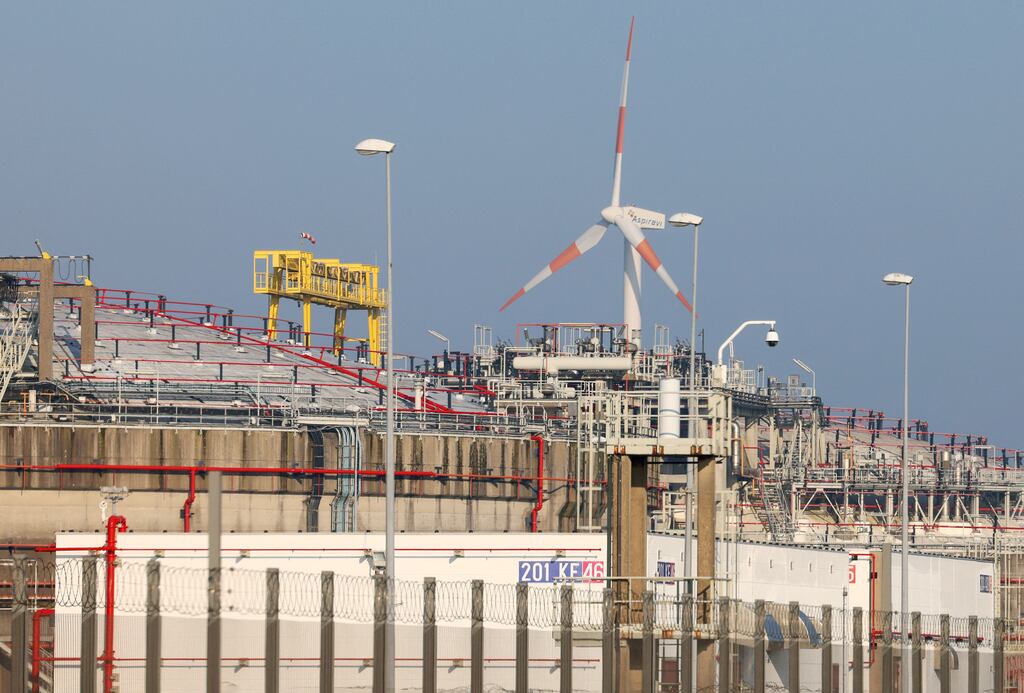 The Fluxys gas terminal at the Belgian port of Zeebrugge. The price of European natural gas has fallen below €50 per megawatt hour for the first time in almost 18 months. Photograph: Yves Herman/AFP
