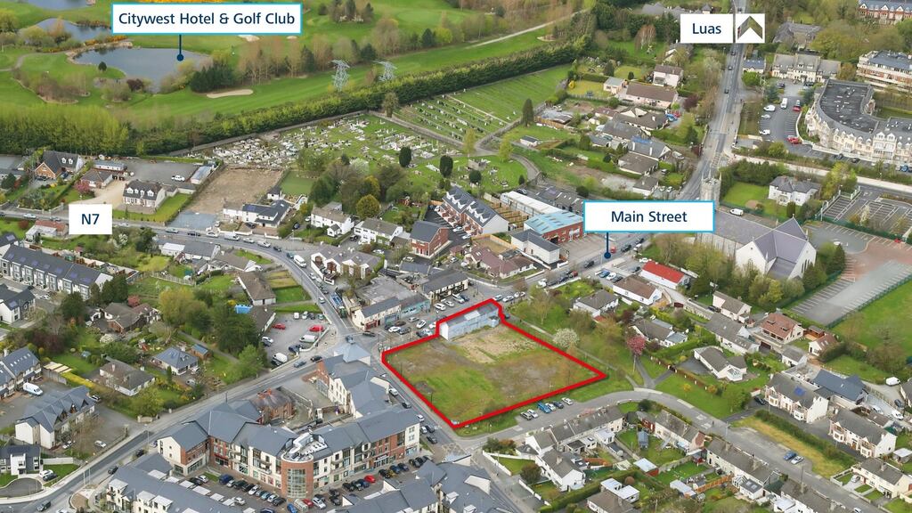 An aerial view of the  site shows its location in Saggart  and  close proximity to Citywest