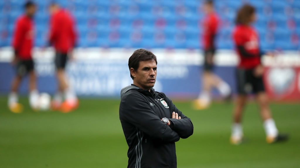 Wales’ manager Chris Coleman during the training session at the Cardiff City Stadium, Cardiff. Photo: Nick Potts/PA Wire