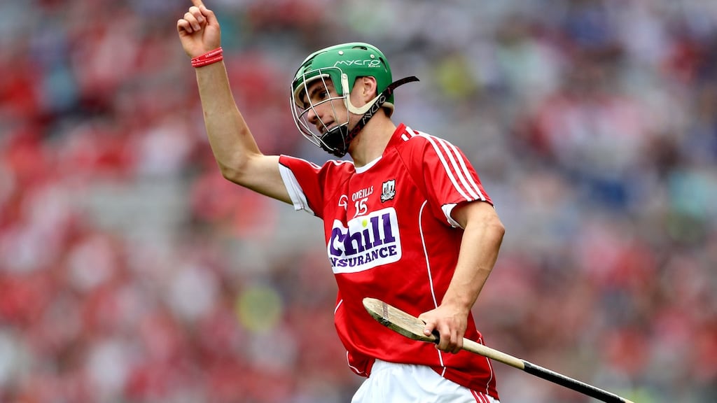 Brian Turnbull, who finished with 13 points, celebrates a late score at Croke Park. Photograph: James Crombie/Inpho