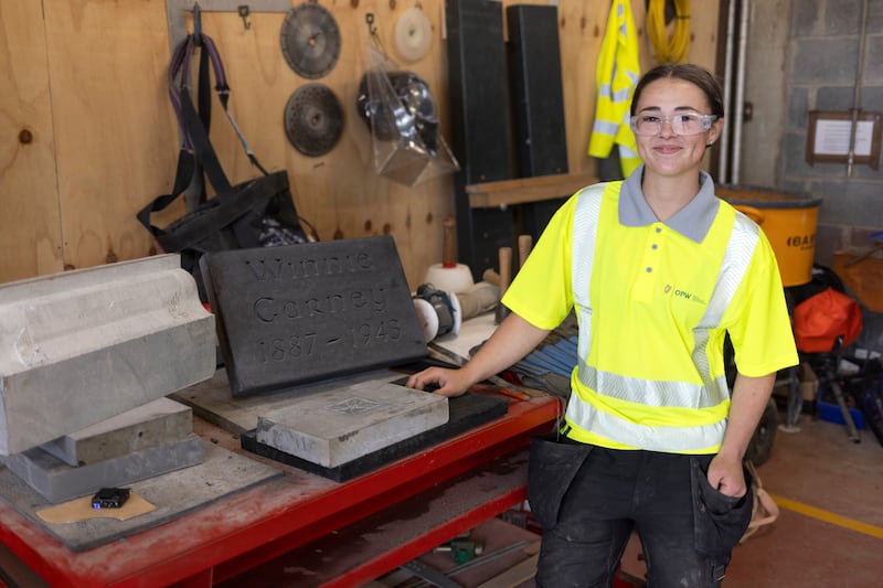 Stonemason apprentice at the OPW's Trim workshop