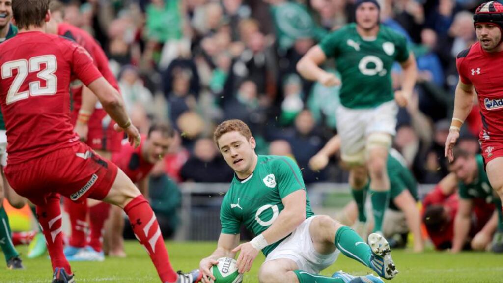 Ireland’s Paddy Jackson scores a try against Wales. Morgan Treacy/Inpho