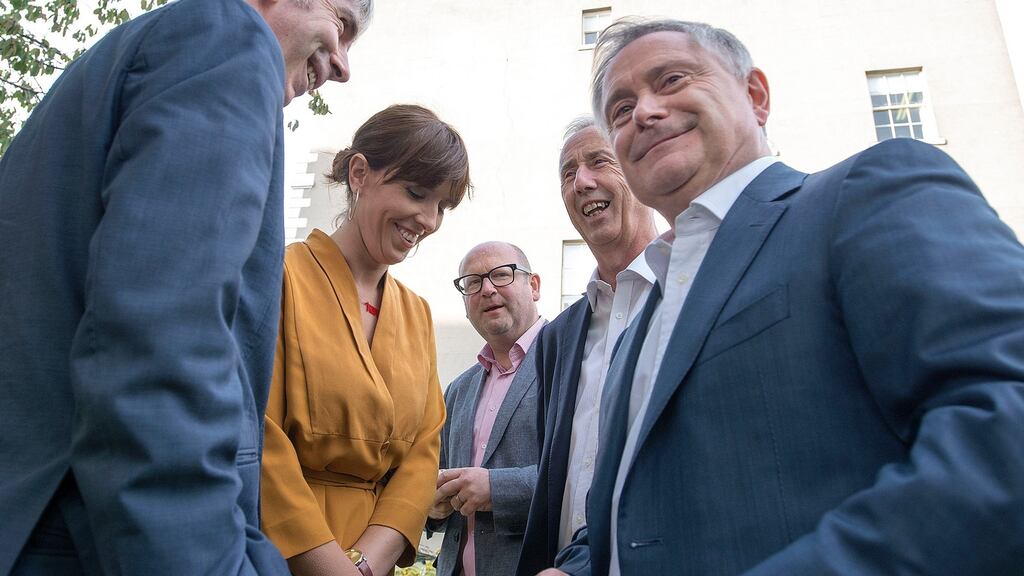 Labour Party leader Brendan Howlin with Andrew Montague, Rebecca Moynihan, Ged Nash and Kevin Humphreys: “We are rightly proud of the many things we did in office. But we’re also honest enough to recognise that we didn’t get everything right.” Photograph: Dave Meehan