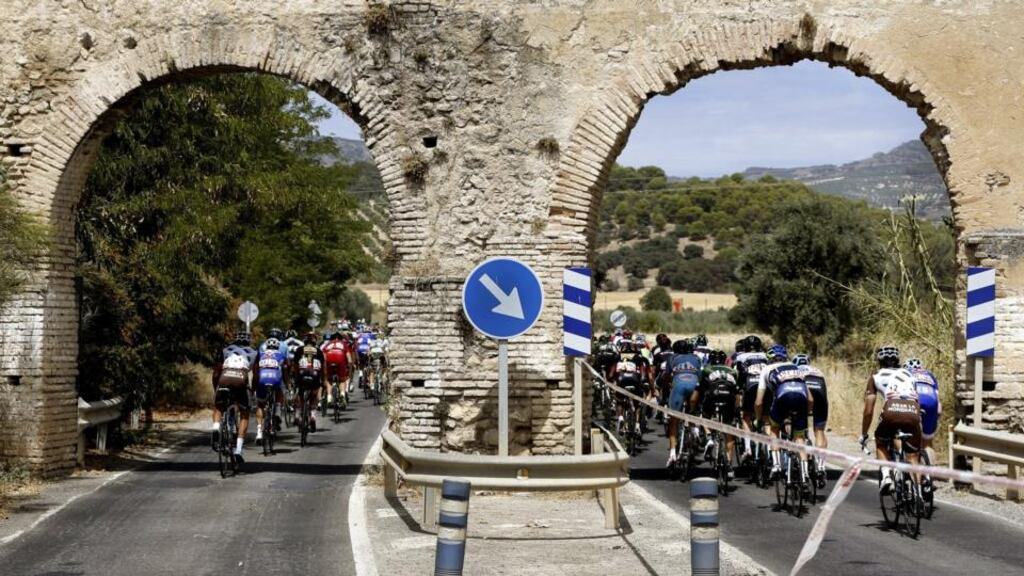 The peleton in action during the seventh stage of the 2014 Vuelta a Espana   from Alhendin to Alcaudete. Photograph: Javier Lizon/EPA