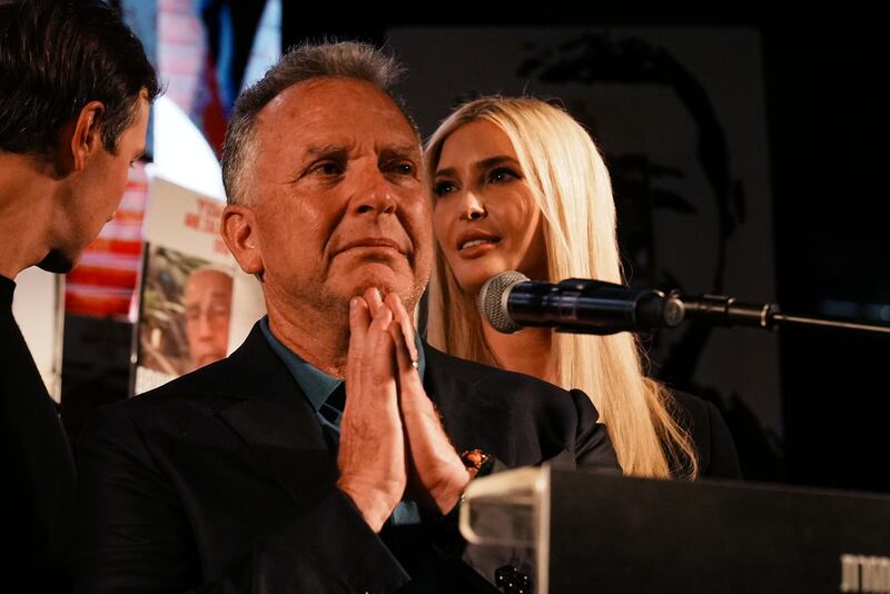 Jared Kushner, Steve Witkoff and Ivanka Trump during a rally in Tel Aviv on Saturday. Photograph: Emilio Morenatti/AP