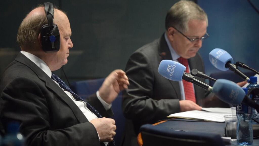 Minister for Finance Michael Noonan and Minister for Public Expenditure Brendan Howlin, on the Seán O’Rourke programme on RTÉ radio today. Photograph: Eric Luke/The Irish Times