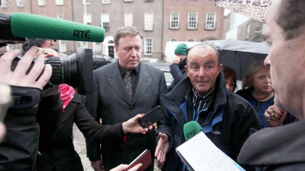 Paul Redmond, spokesman for the Coalition of Mother and Baby Homes Survivors and David Kinsella who grew up in St Patrick’s, at the publication of the terms of reference for the mother and baby homes inquiry. Photograph: Collins