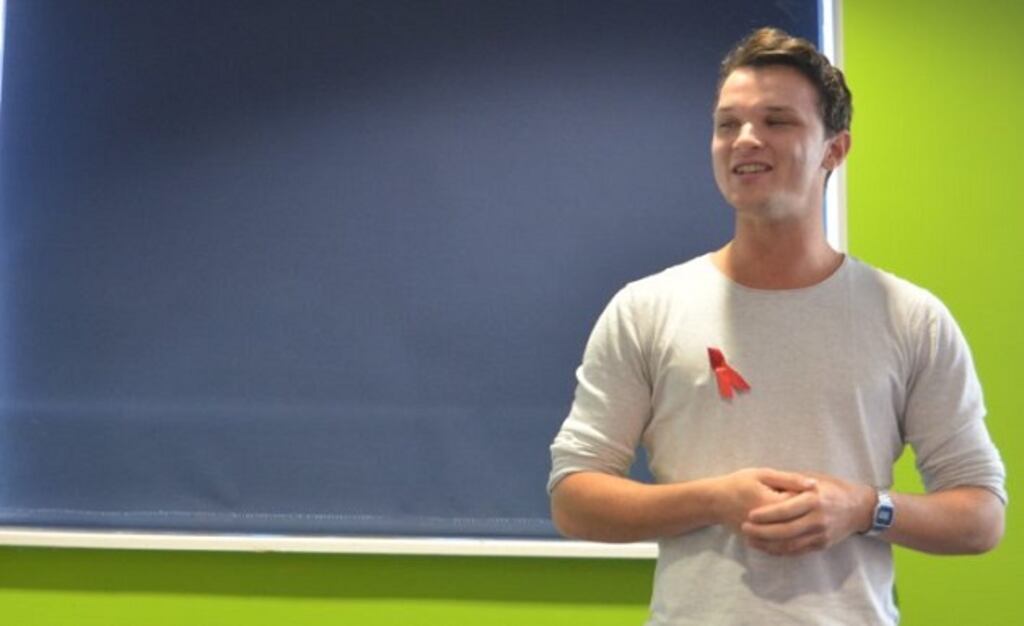 Robbie Lawlor spoke to a group of DCU students during Shift Week about his HIV diagnosis and the impact that has had on his life. Photograph: Hayley Halpin