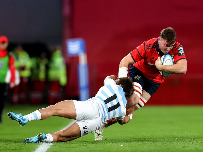 Munster's Ruadhán Quinn with Argentina XV's Mateo Soler at Thomond Park, Limerick, last Saturday. Photograph: Tom O'Hanlon/Inpho