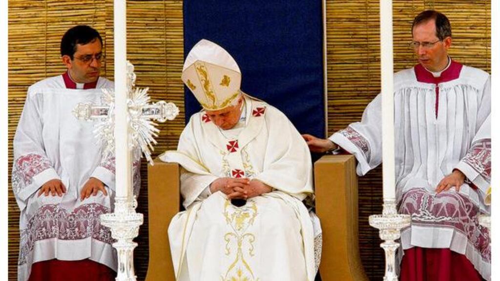 Pope Benedict nods off at a Mass in 2010. photograph: darrin zammit lupi/reuters