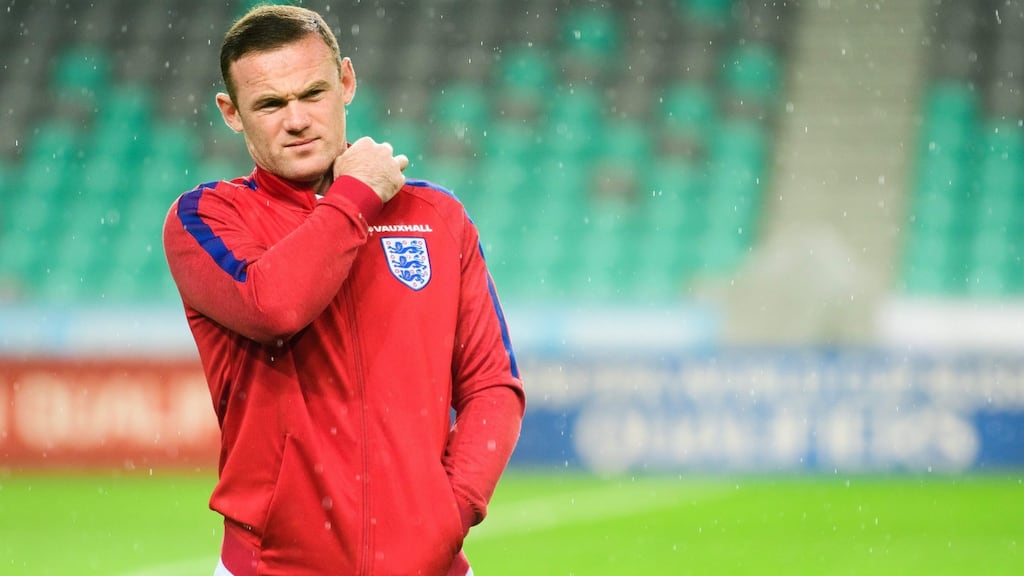 England captain Wayne Rooney walks on the pitch on the eve of the World Cup 2018 football qualification match in Ljubljana. Photograph: Getty Images