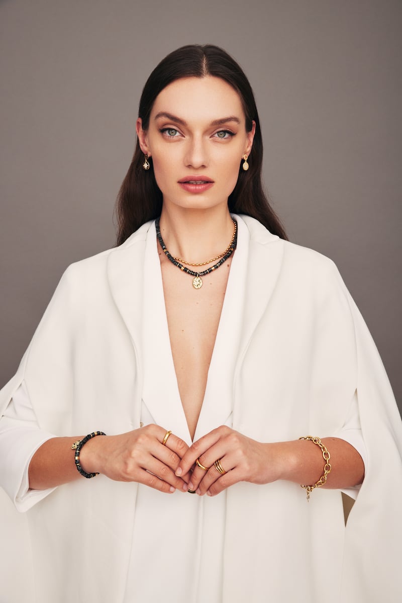 Earrings €29.95, necklace €39.95, bracelet €45, ring €29.95. Cape by Chloe, RRP €2,500, on Thrifty €500