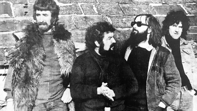 Ballydehob bohemians: John Verling, Pat Connor, Brian Lalor and David Chechovich, 1970s. Photograph: Ballydehob Arts Museum