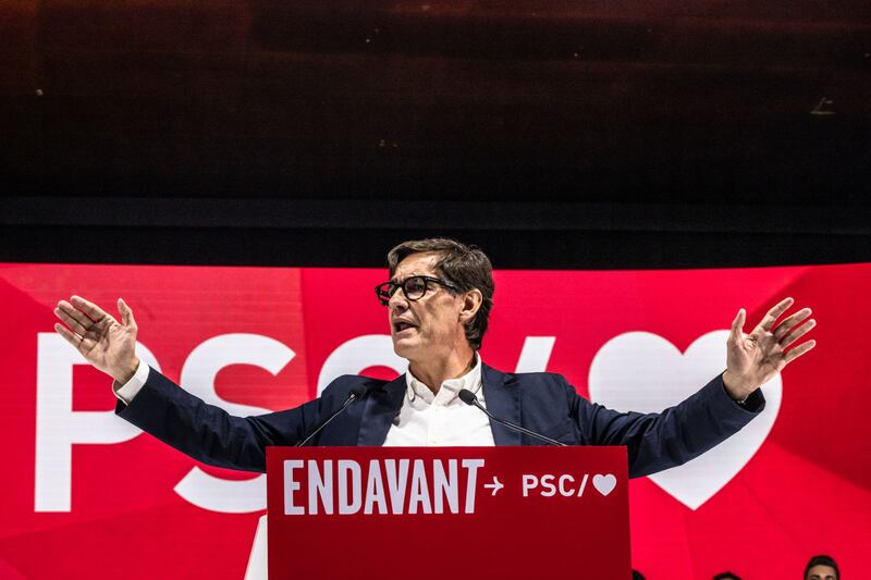 Salvador Illa speaks to supporters during a campaign rally in Barcelona last year. Photograph: Angel Garcia/Bloomberg