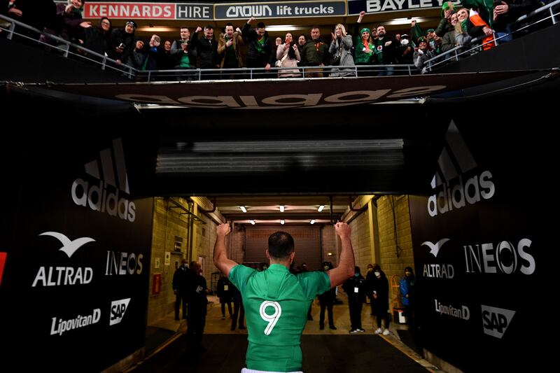 Jamison Gibson-Park leaves the field at Sky Stadium, his old home ground with the Hurricanes. Photograph: Joe Allison/Getty Images