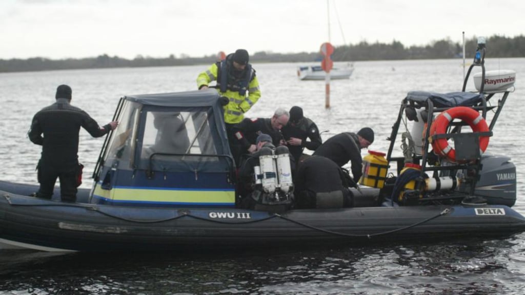 Garda Search and Rescue at Hodson Bay, Lough Ree, yesterday morning still searching for missing fisherman Daryl Burke. Photograph: molloyphotography