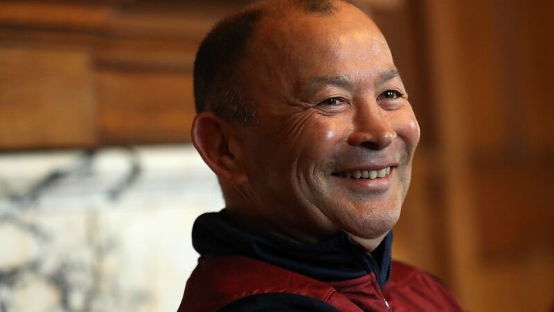 Eddie Jones smiles as he talks to the media at Pennyhill Park. Photograph: David Rogers/Getty Images