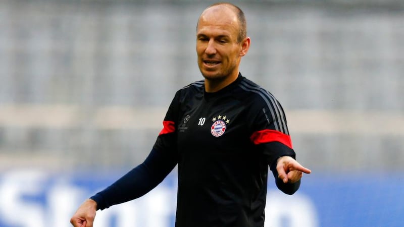 Bayern Munich’s Arjen Robben is nursing a knee injury and is doubtful for the Manchester City game. Photograph: Michael Dalder / Reuters