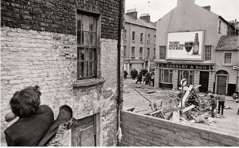 The Battle of the Bogside from the Gilles Caron exhibition at the Park Hotel Kenmare, Co Kerry. Photograph: Gilles Caron.
