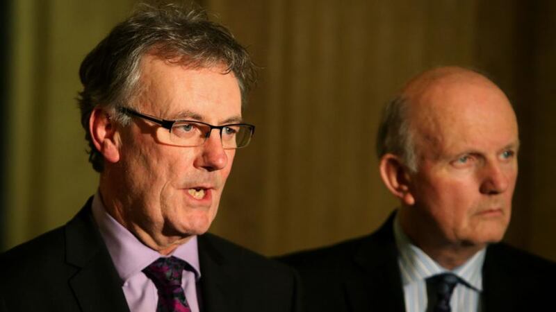 Ulster Unionist Party leader Mike Nesbitt (left) at Stormont. Photograph: Brian Lawless/PA Wire.