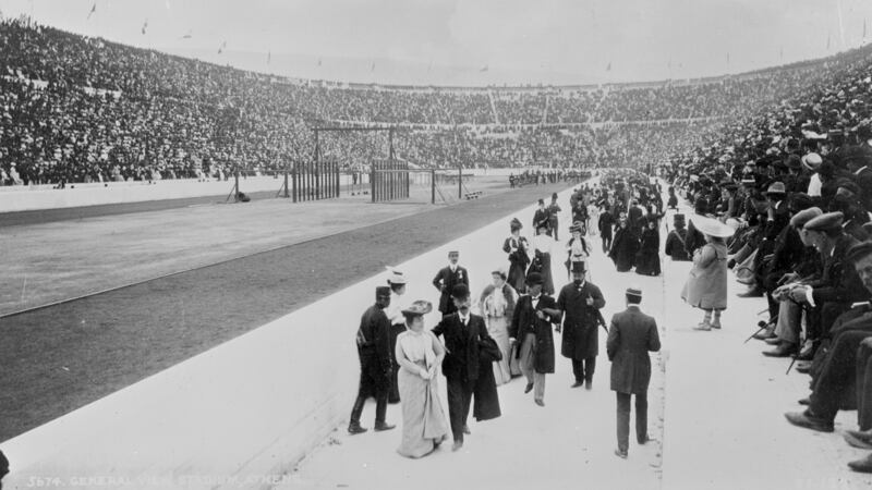 Packed crowds at the Olympic Stadium in Athens during the unofficial ‘Intercalated’ Olympics of 1906. Photograph: Hulton Archive/Getty Images