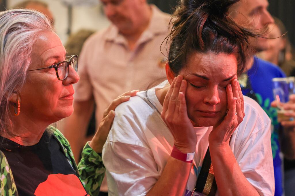 A Yes supporter in Sydney, Australia, after a referendum to recognise First Peoples in the constitution is rejected. Photograph: Jenny Evans/Getty Images