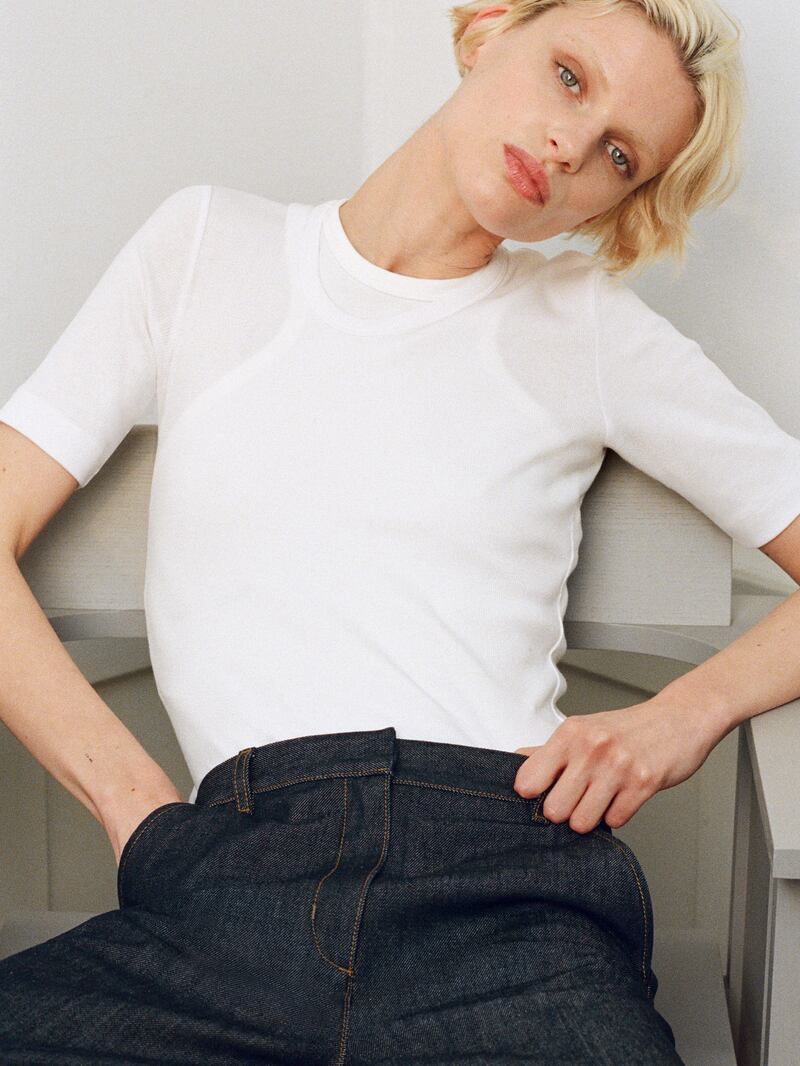 Rib tank top, €25, heavyweight T-shirt, €39, denim jeans, €99