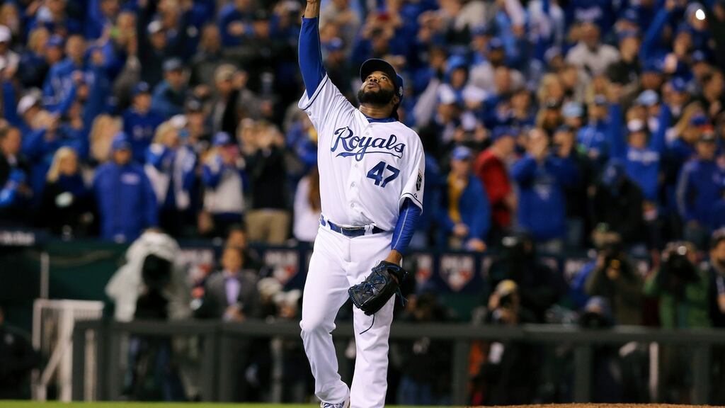 Johnny Cueto pitched the Kansas City Royals into a 2-0 World Series lead. Photograph: NYT