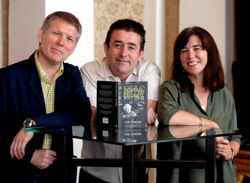 Our dad the poet: Mick, Chris and Catherine Heaney, who chose the contents of 100 Poems with their mother, Marie. Photograph: Cyril Byrne