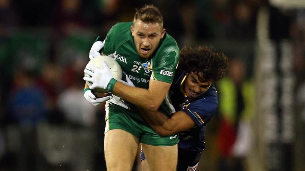 Ireland’s Ciarán Sheehan (left) and Christopher Yarran of Australia could cross paths again sooner than expected with the news that Cork forward Sheehan has signed on with Australian AFL side Carlton Blues. Photograph: Donall Farmer/Inpho