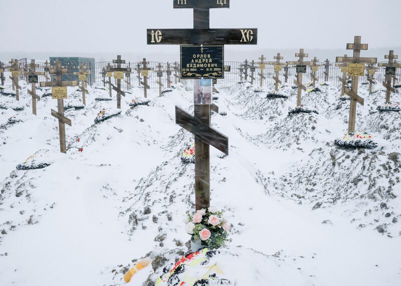 The graves of Wagner soldiers at a cemetery in the Krasnodar region of Russia. Photograph: Nanna Heitmann/New York Times