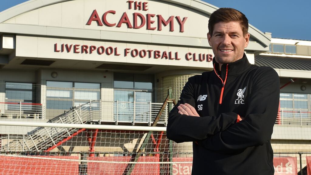 Liverpool under-19 coach Steven Gerrard. Photograph: Andrew Powell/Liverpool Football Club/PA Wire