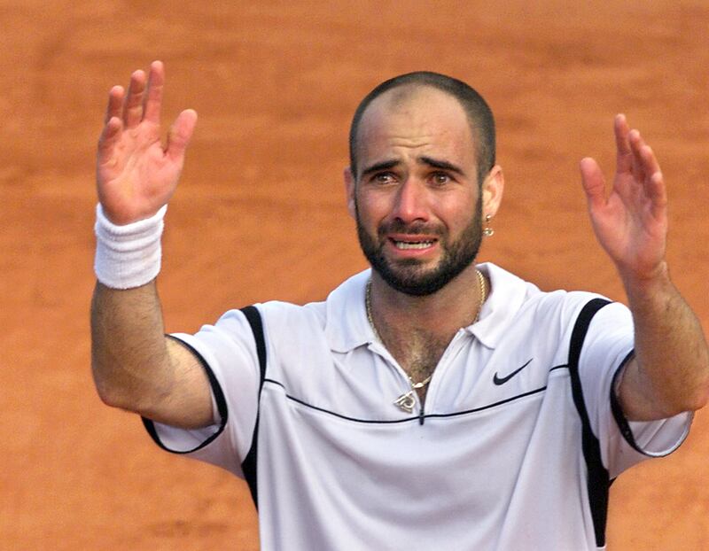 Andre Agassi of the US after beating Andrei Medvedev of the Ukraine in the French Open men's singles final at Roland Garros in Paris on June 6th, 1999. Photograph: François-Xavier MARIT/AFP