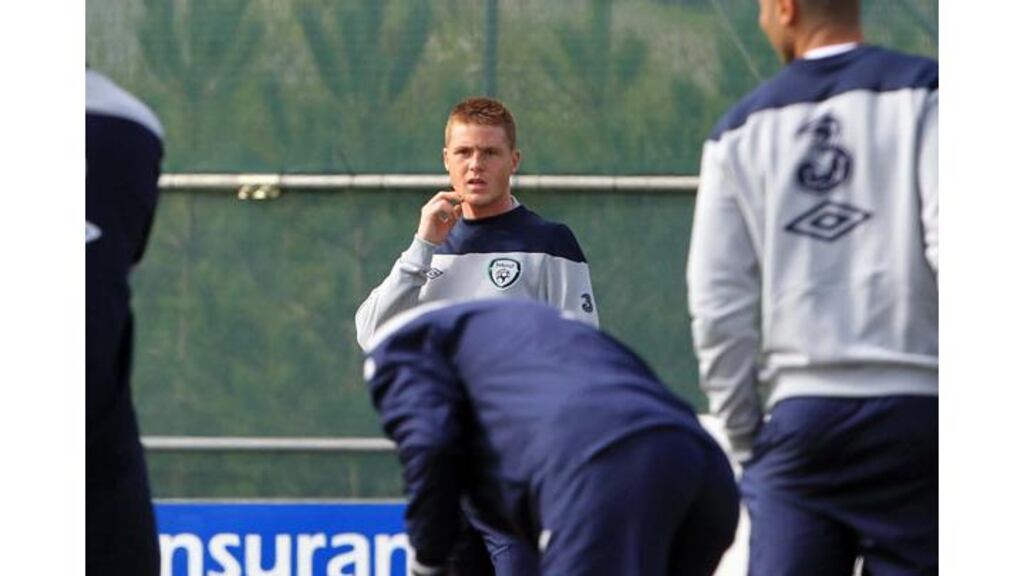 Wigan’s James McCarthy during Ireland training in Malahide this morning. Photograph: Donall Farmer / Inpho