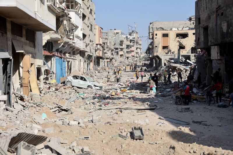Destroyed buildings and rubble after the Israeli military withdrew from the Shujaiya neighbourhood, east of Gaza City, on July 10th. Photograph: Omar al-Qattaa/AFP via Getty Images