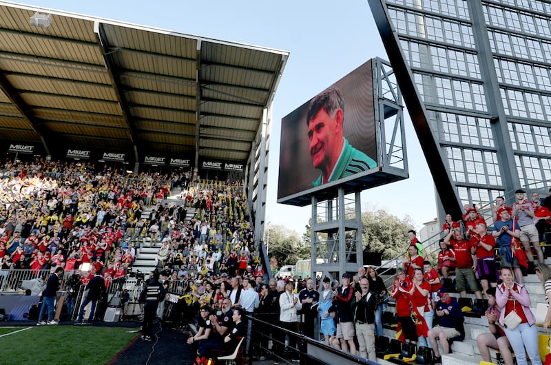 Mick O'Dwyer on the big screen at the Stade Marcel Deflandre before the La Rochelle v Munster Champions Cup game. Photograph: Billy Stickland/Inpho