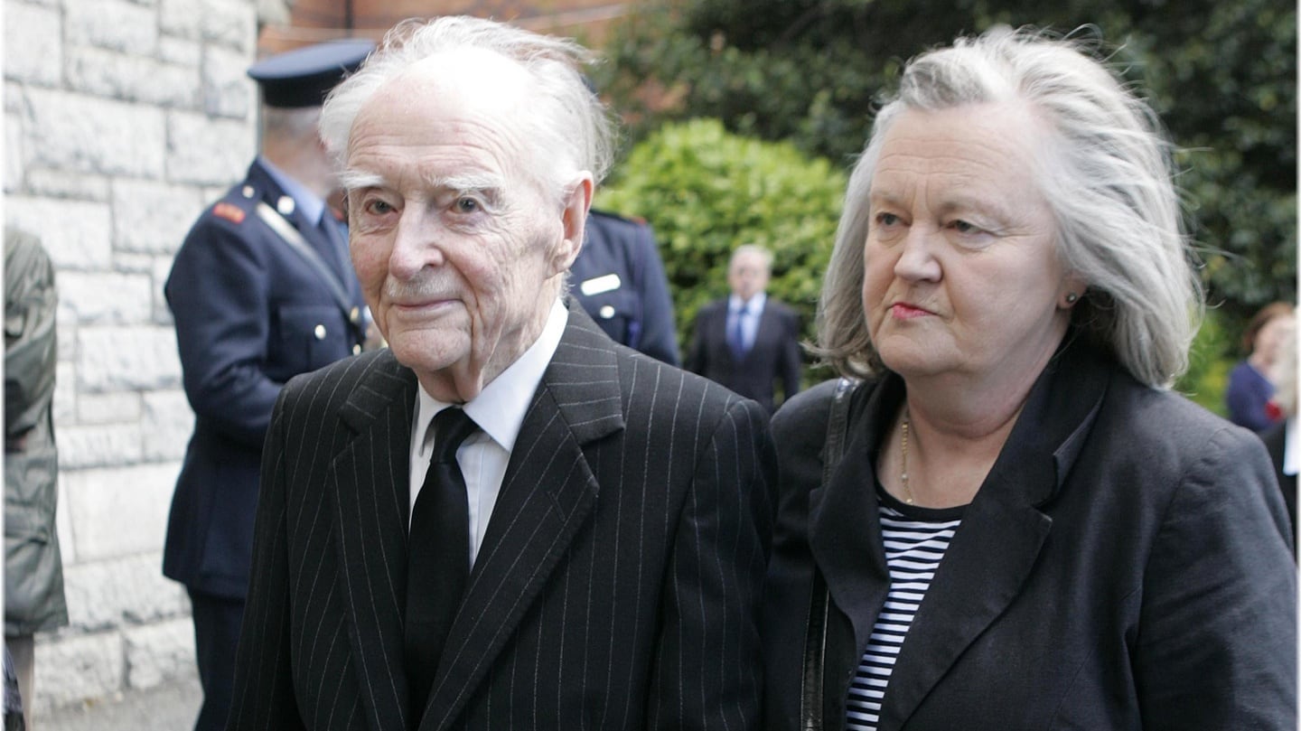 Former taoiseach Liam Cosgrave and his daughter Mary at the State funeral of Dr Garret FitzGerald at the Sacred Heart Church, Donnybrook, Dublin in 2011. Photograph: Dara Mac Dónaill