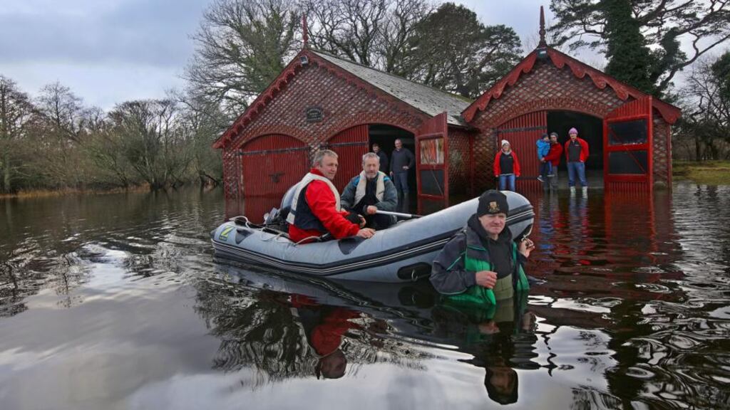 MEP Séan Kelly (centre) with Timmy Moynihan and Mikey Joe Burns of the Workmen’s Rowing Club in Killarney National Park. Photograph: Valerie o’sullivan.